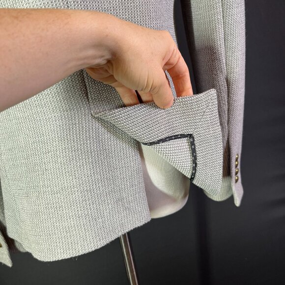 ZARA Woman Size L Fitted Textured Grey Blazer Jacket Stretch - Picture 6 of 13